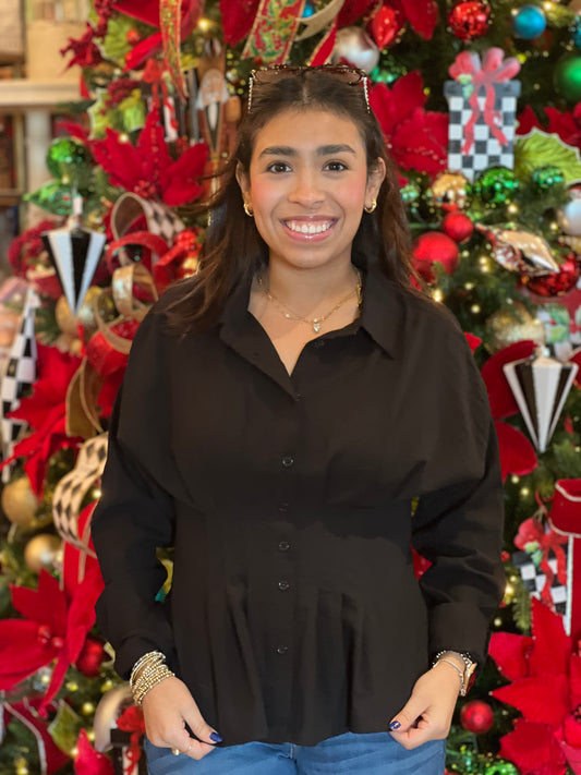 Black Pintuck Long Sleeve Top