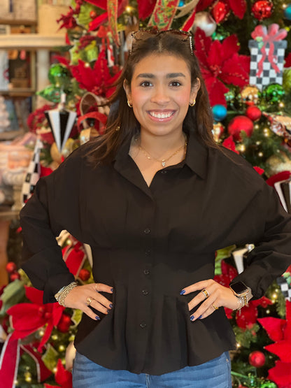 Black Pintuck Long Sleeve Top