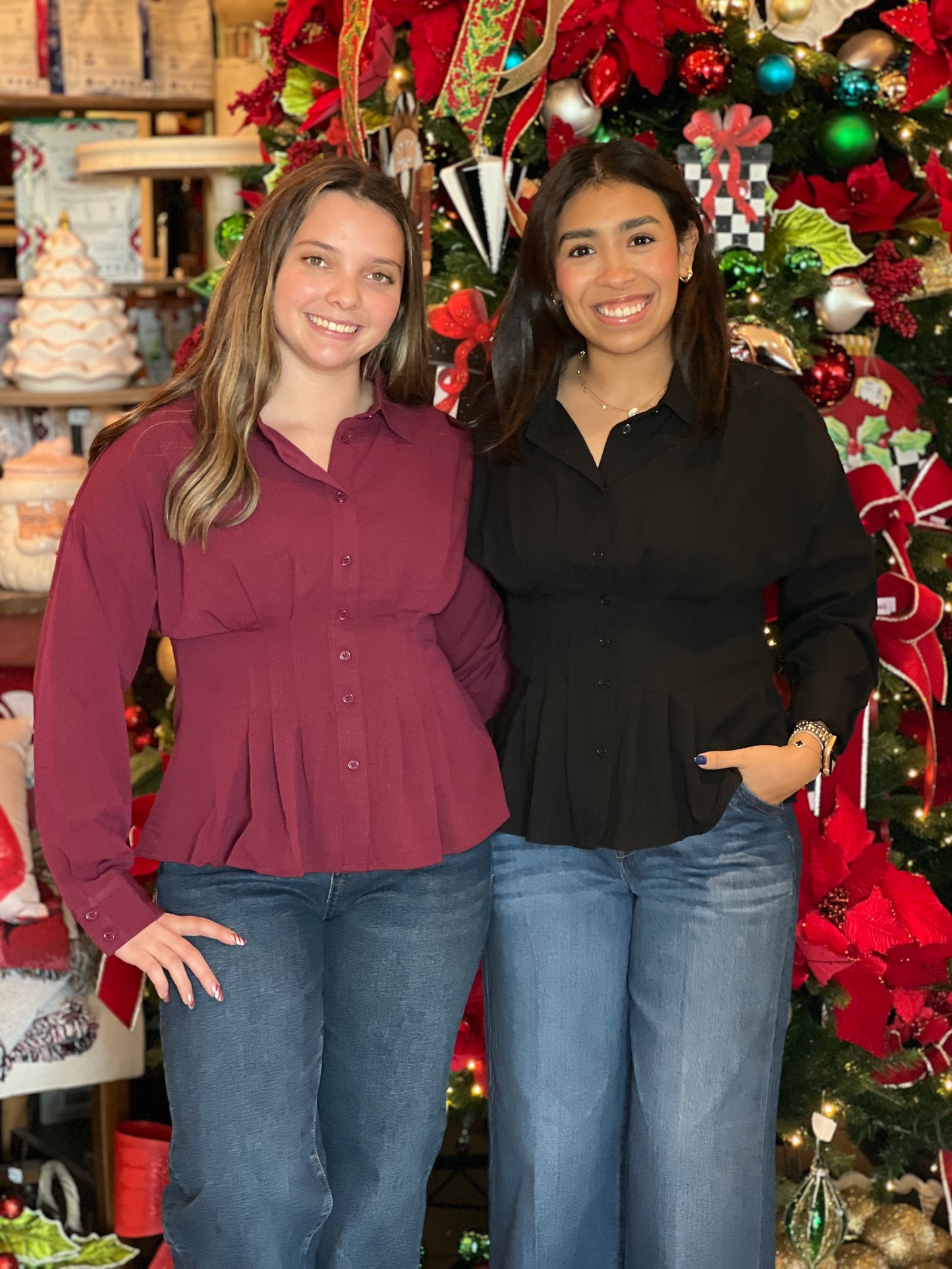 Burgundy Pintuck Long Sleeve Top