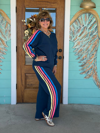 Galaxy Blue w/Neon Stripe Heather Fleece Pants
