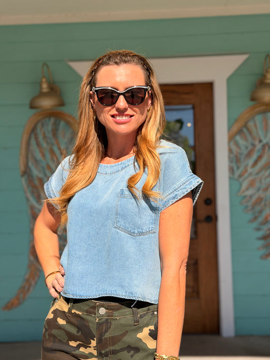 Denim Round Neck Top