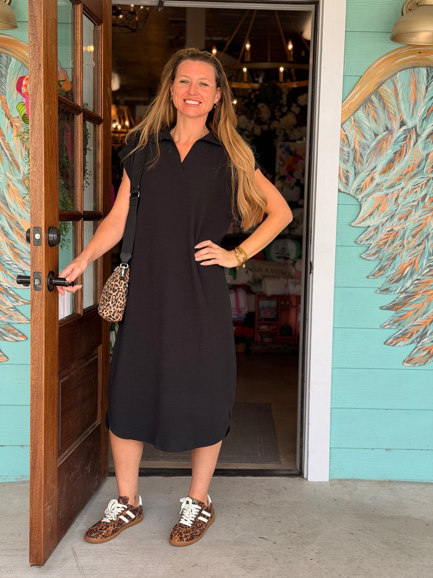 Black Knit Collared Maxi Dress