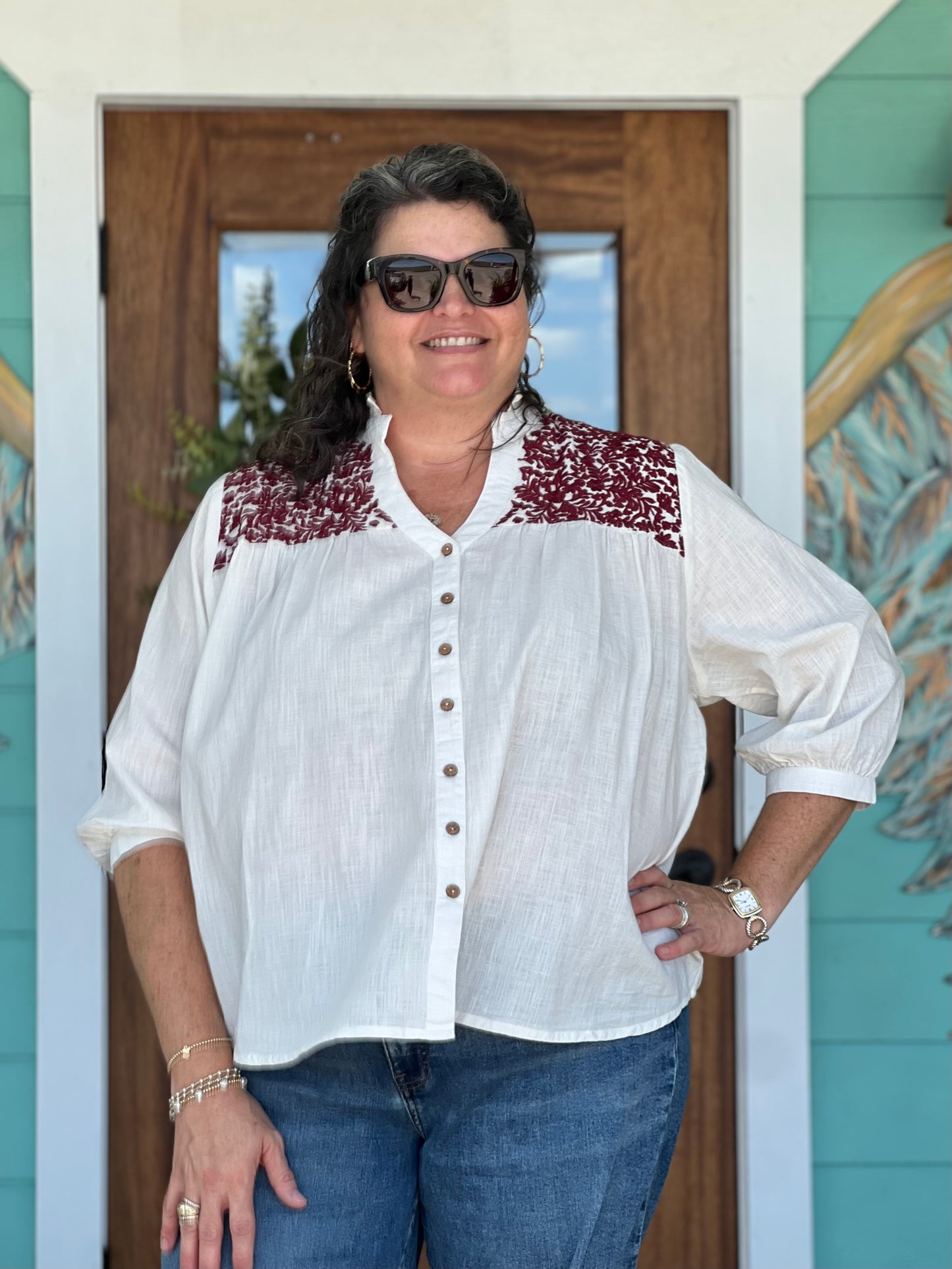 Maroon Embroidered Jane Top