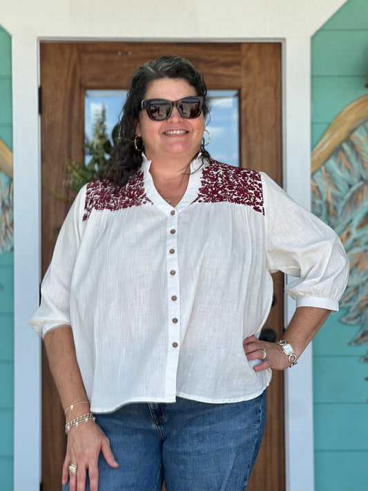 Maroon Embroidered Jane Top