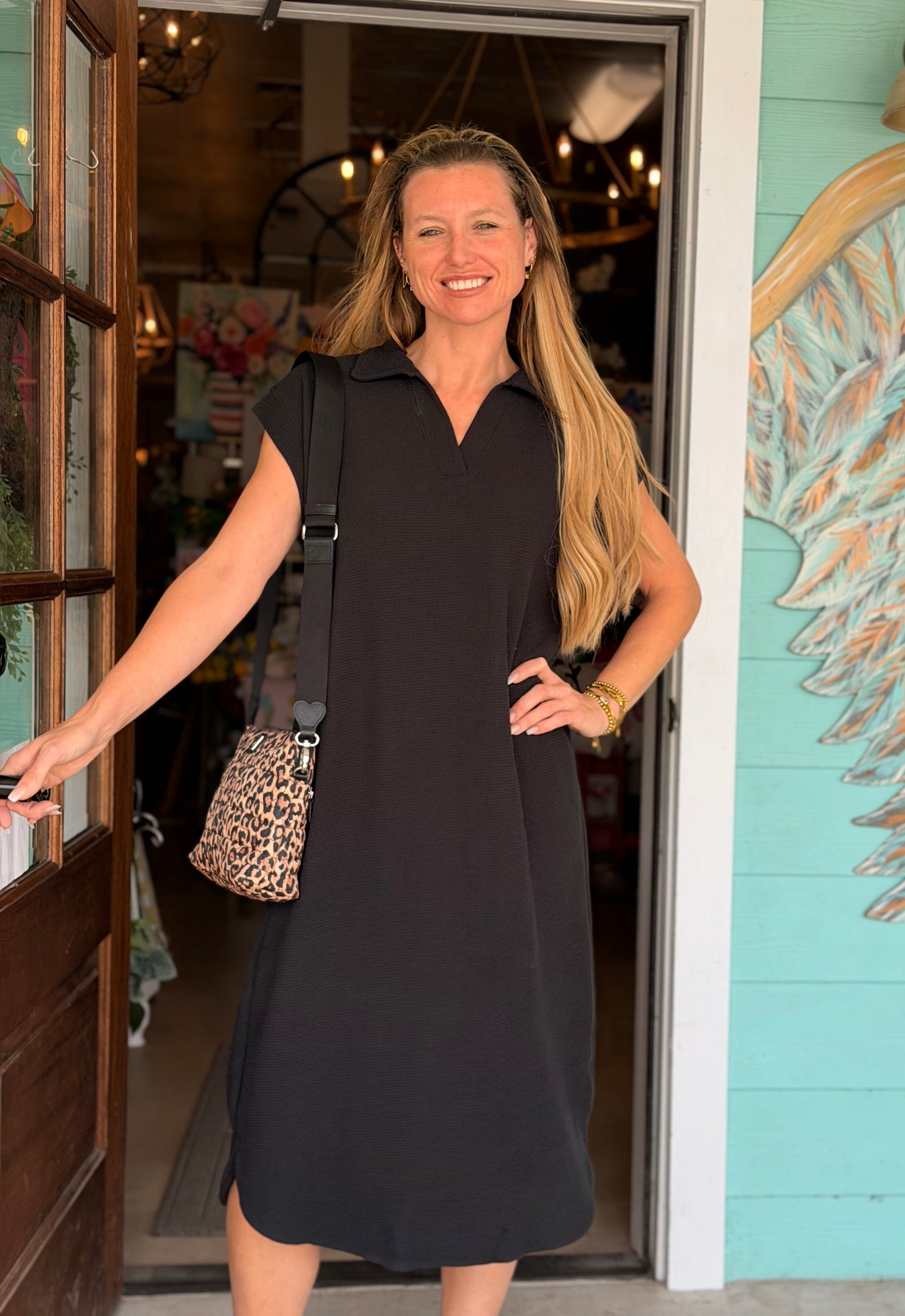 Black Knit Collared Maxi Dress