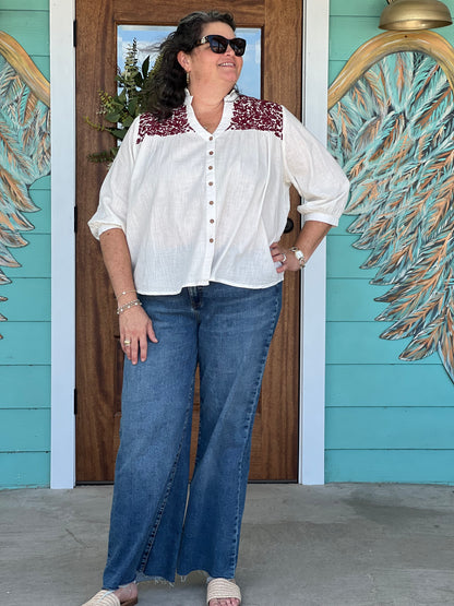 Maroon Embroidered Jane Top