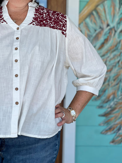 Maroon Embroidered Jane Top