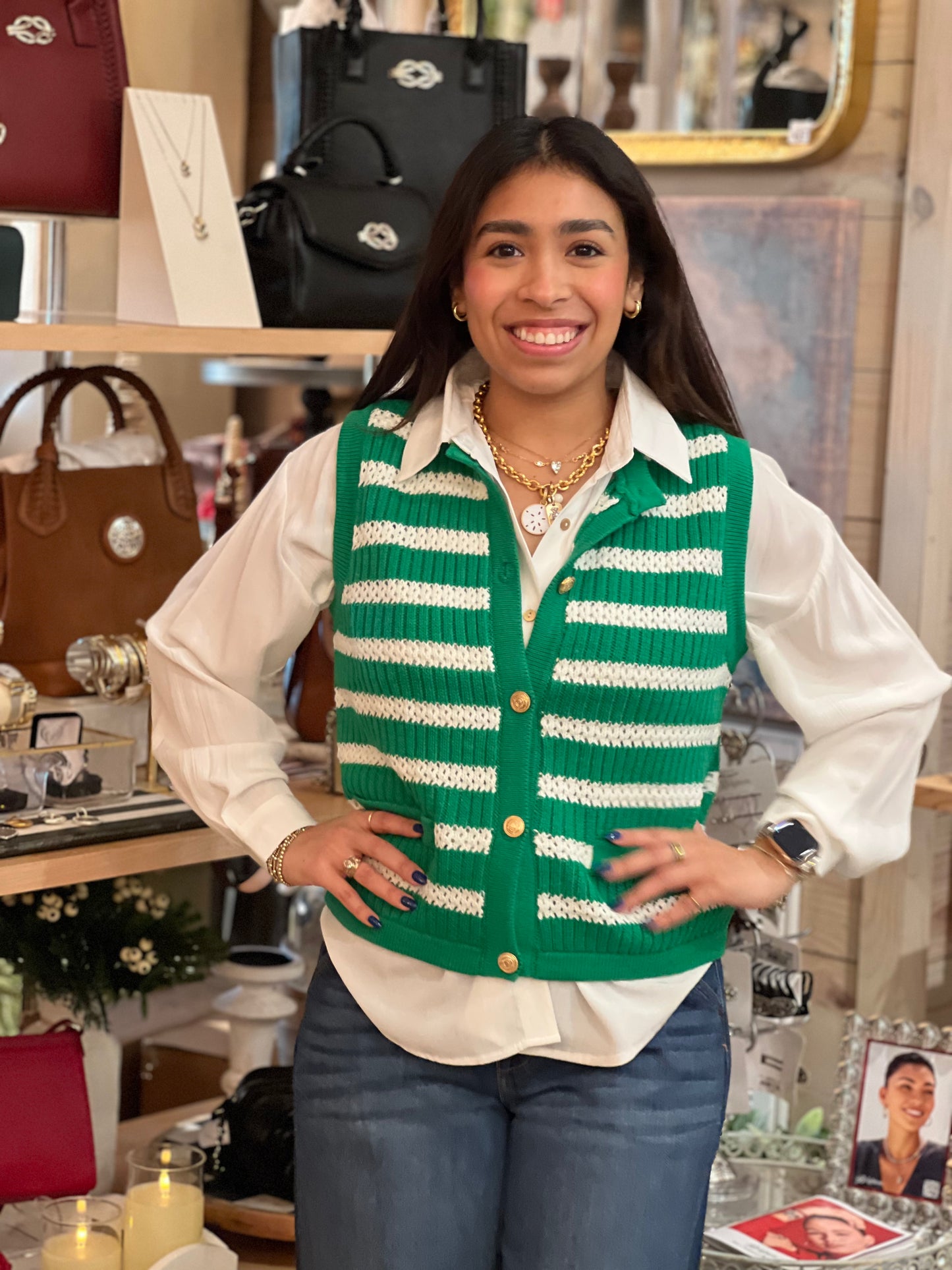 Green Stripe Sweater Vest