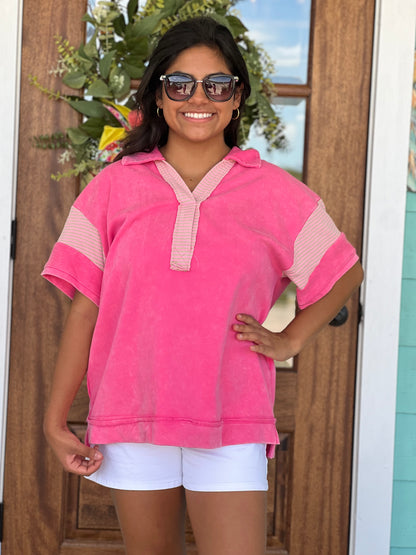 Pink Mineral Washed French Terry Top