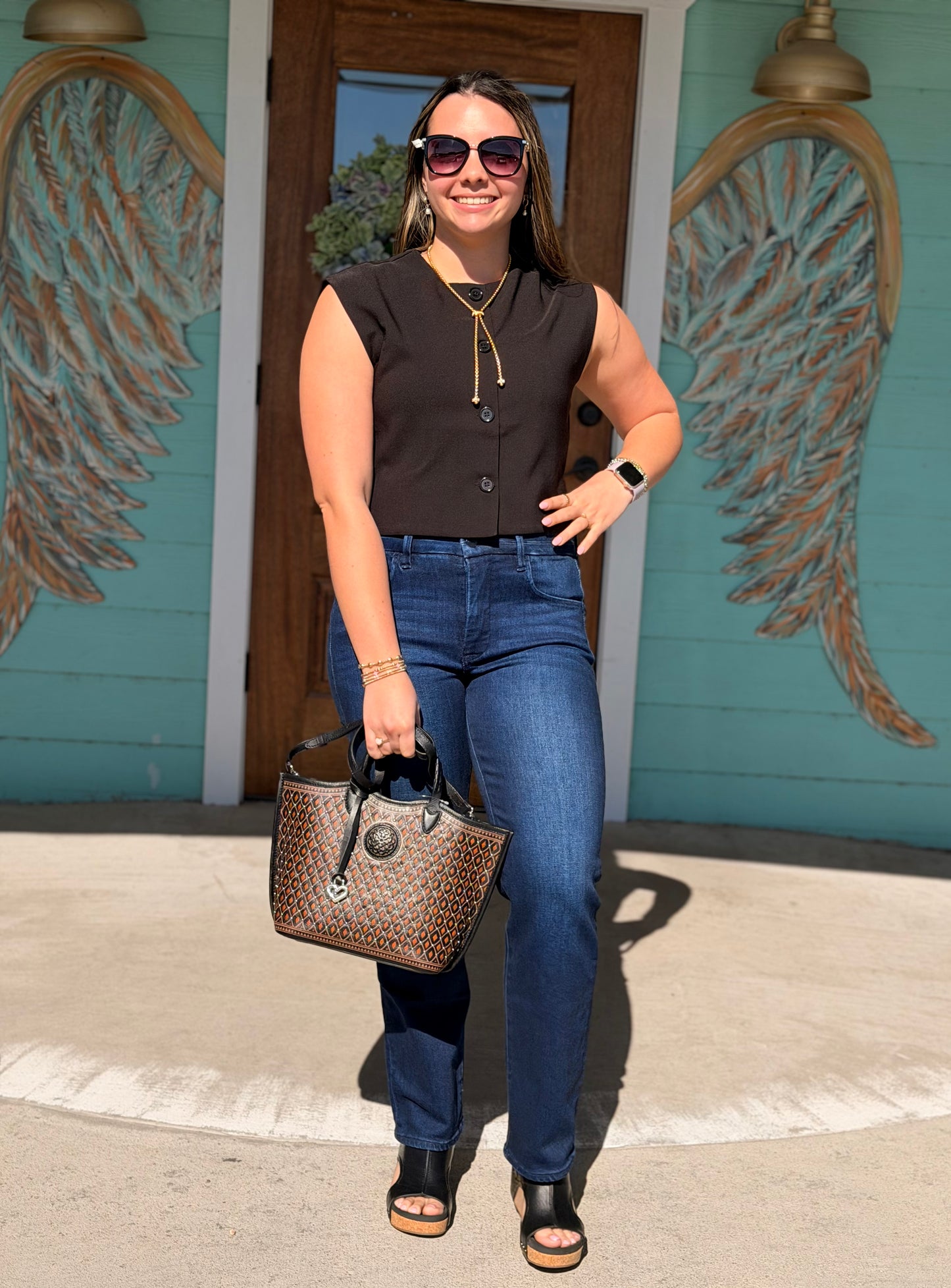 Black Button Vest Top