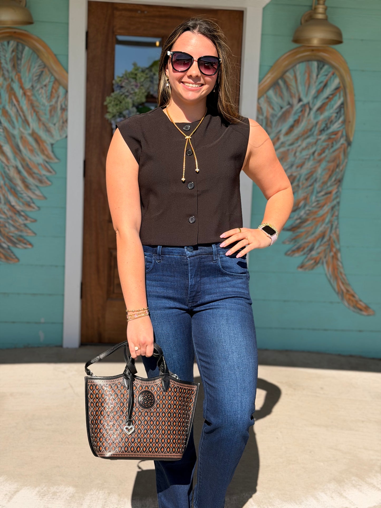 Black Button Vest Top