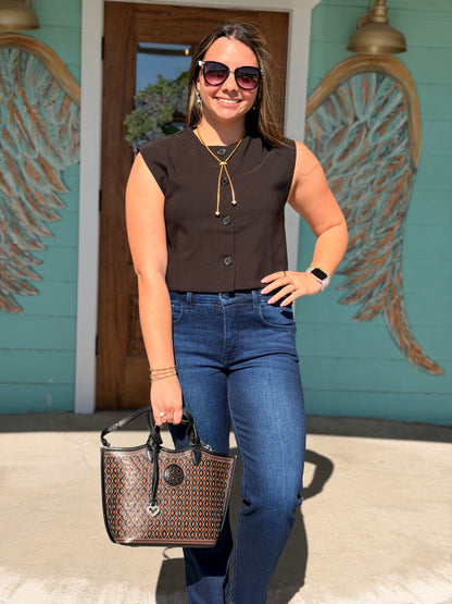 Black Button Vest Top