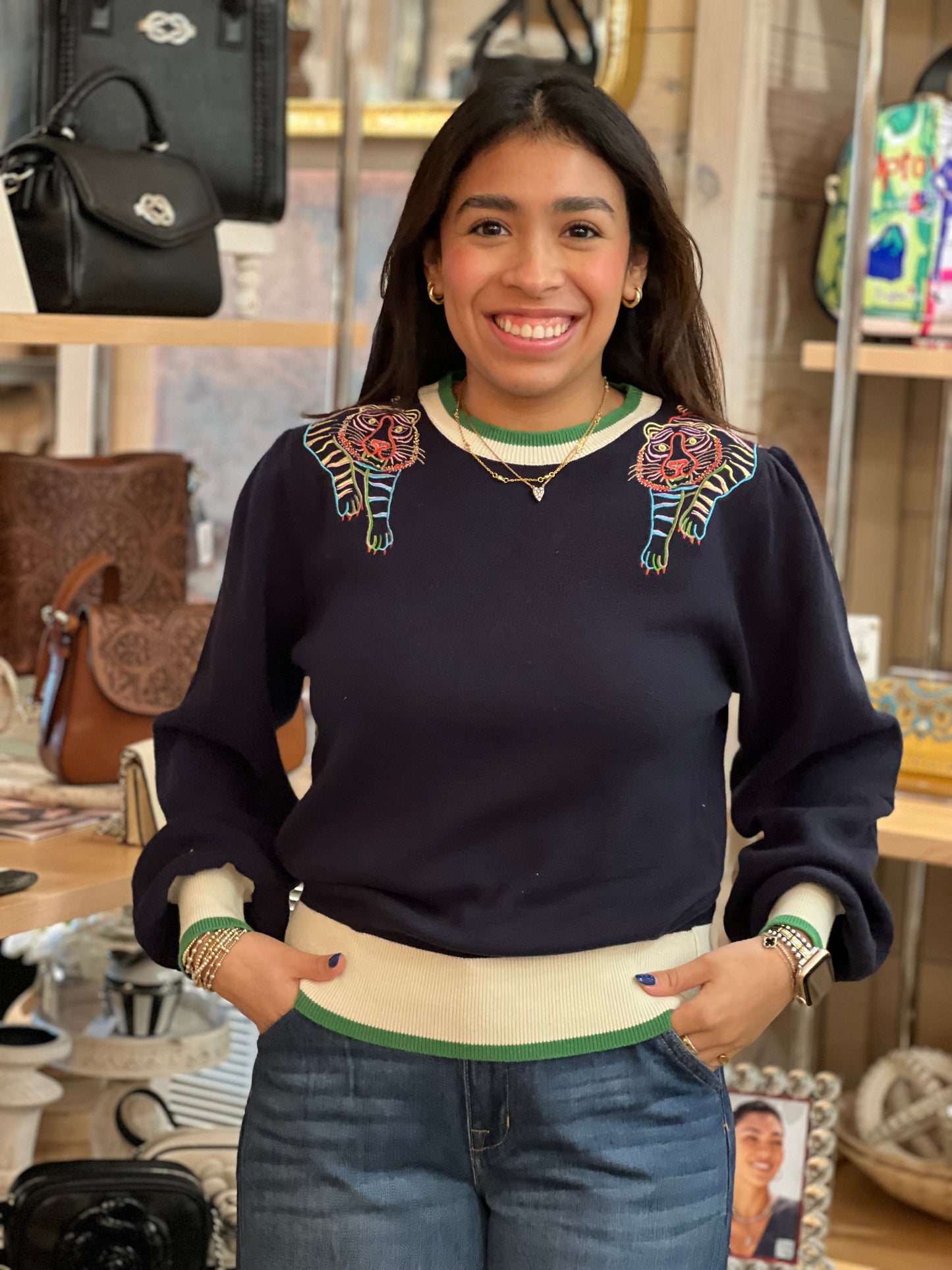 Navy Embroidered Tiger Sweater
