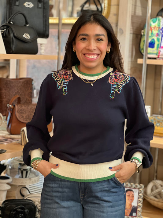 Navy Embroidered Tiger Sweater