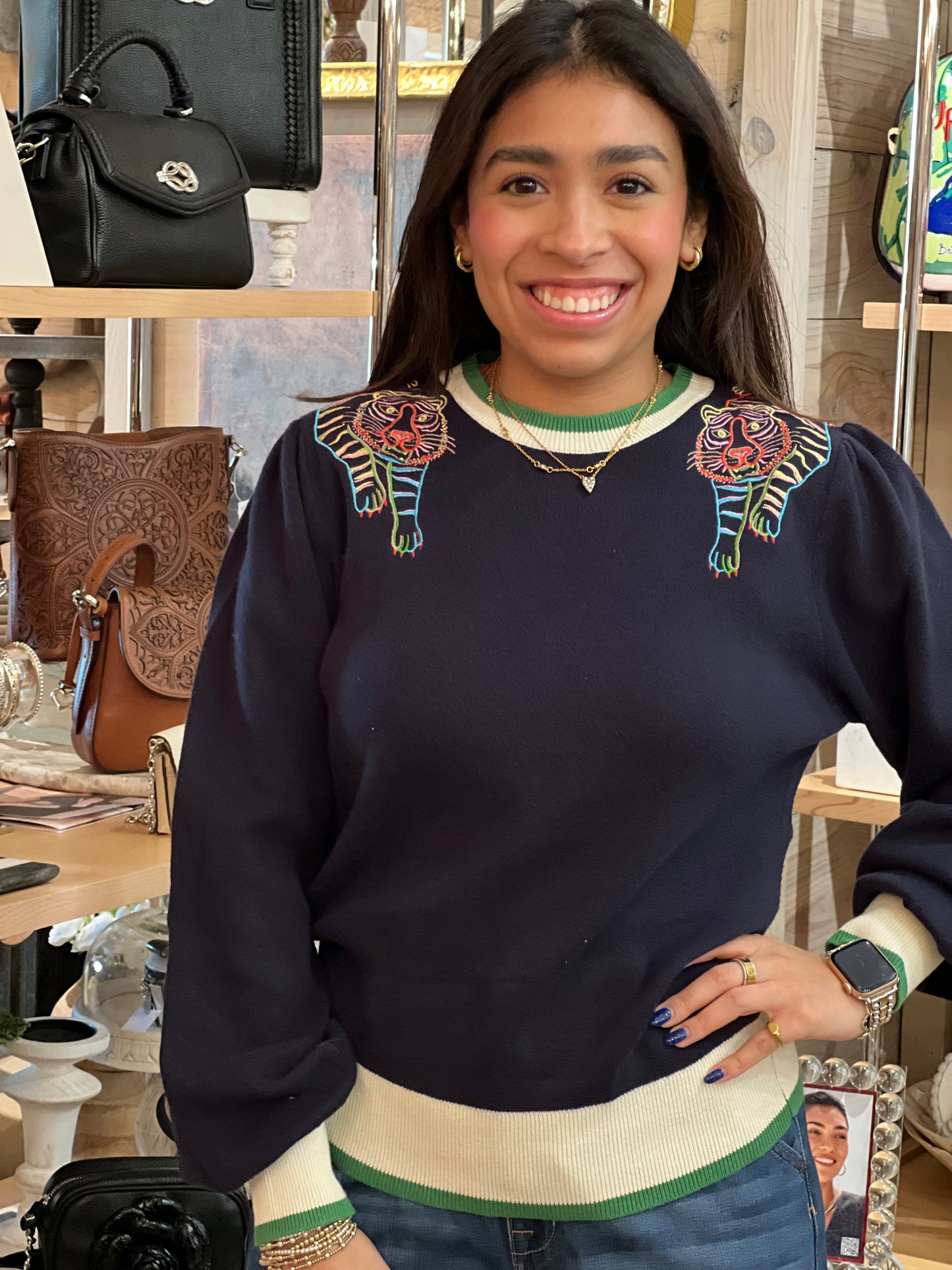 Navy Embroidered Tiger Sweater