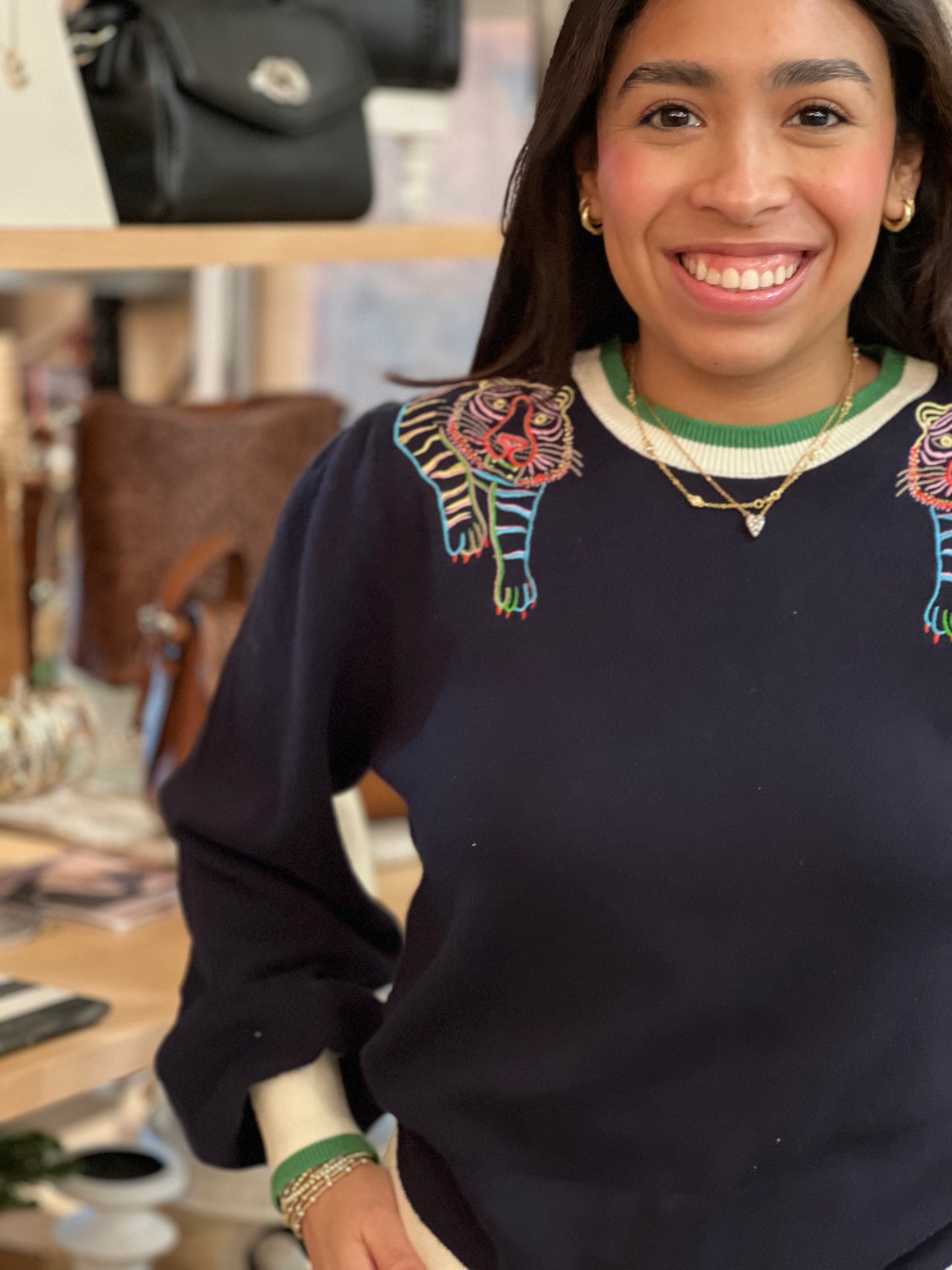 Navy Embroidered Tiger Sweater