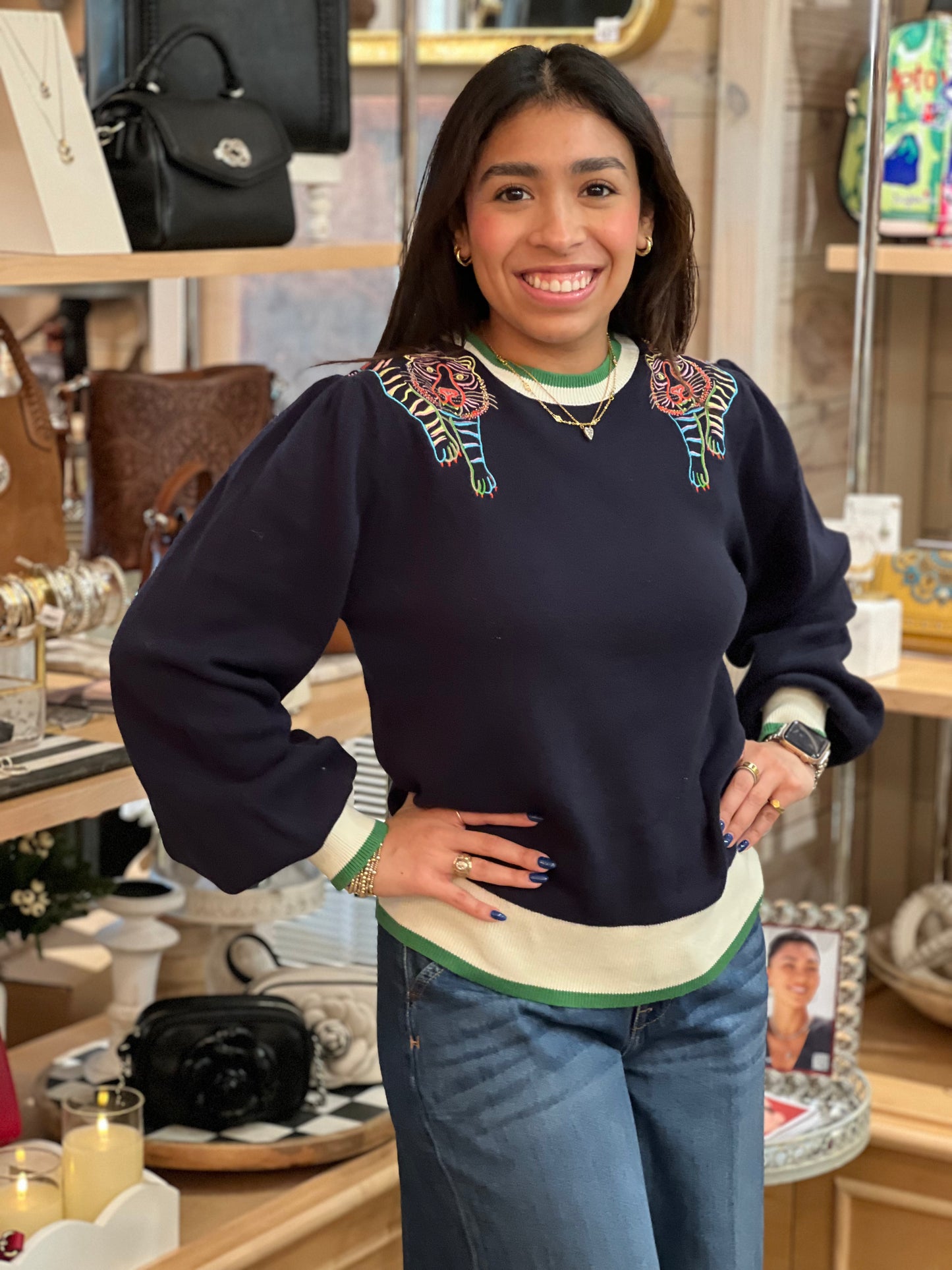 Navy Embroidered Tiger Sweater
