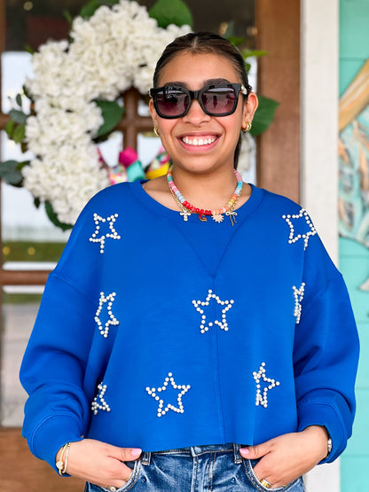 Royal Blue Pearl Star LS Top