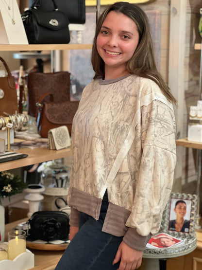 Taupe Camo Raw Edge Top