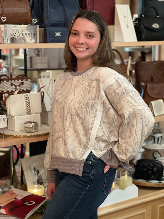 Taupe Camo Raw Edge Top