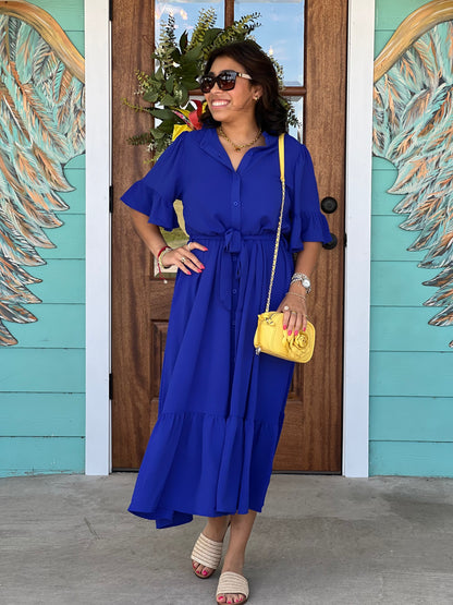 Royal Blue Bell Sleeve Midi Dress