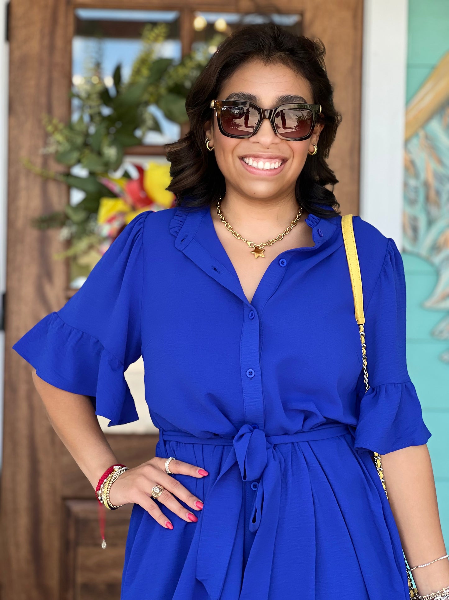 Royal Blue Bell Sleeve Midi Dress