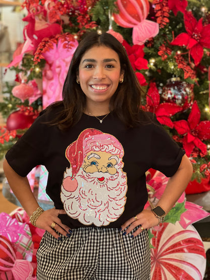 Sequin Chenille Santa Black Tee