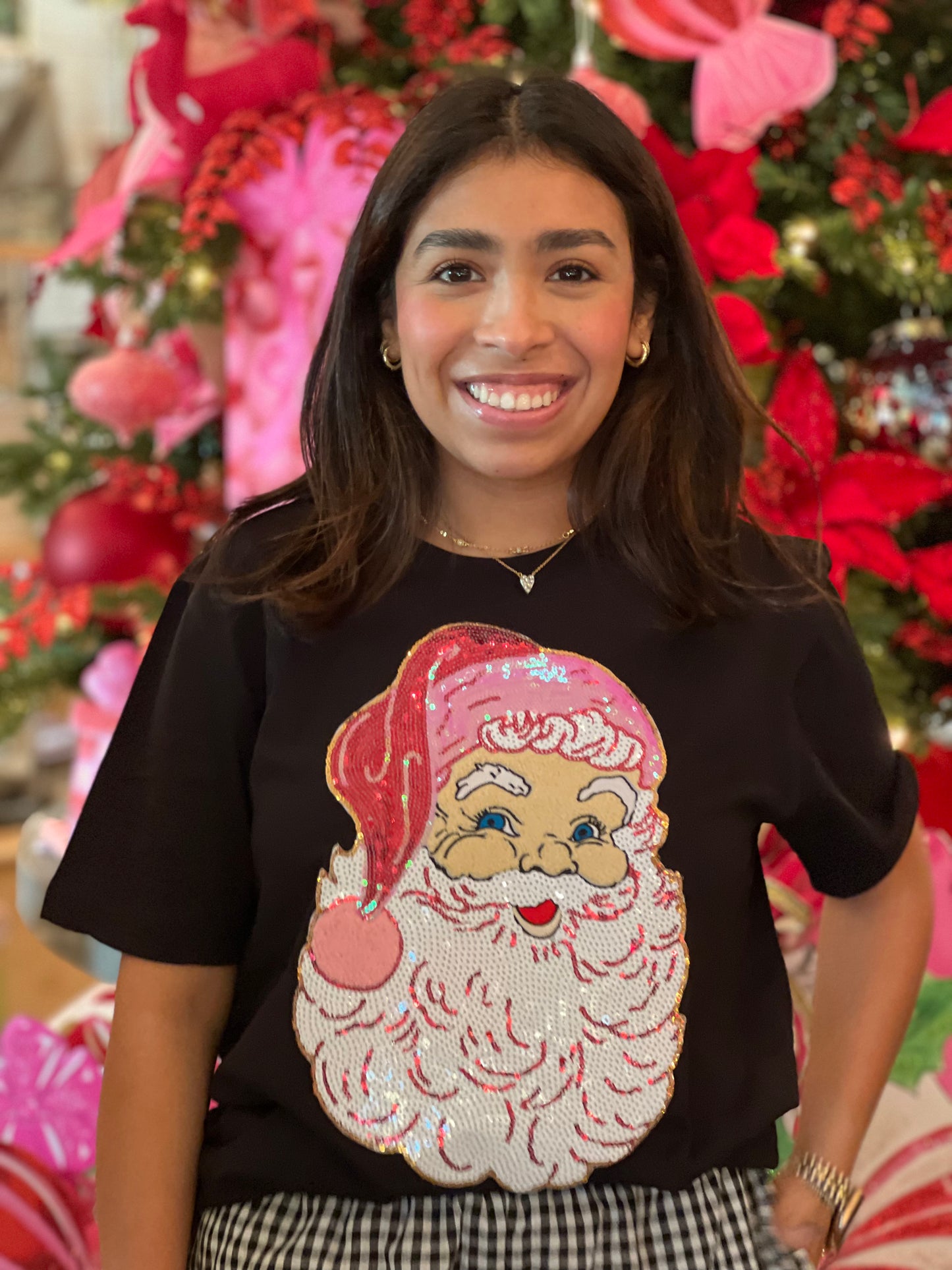 Sequin Chenille Santa Black Tee