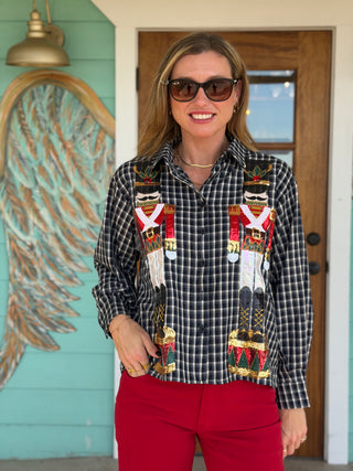 Queen  of Sparkles Black Plaid Nutcracker Shirt