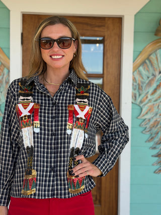 Queen  of Sparkles Black Plaid Nutcracker Shirt