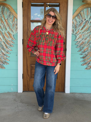 Queen of Sparkles Red Plaid Merry Sweatshirt