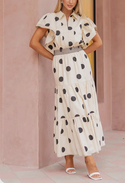 Cream & Black Polka Dot Midi Dress