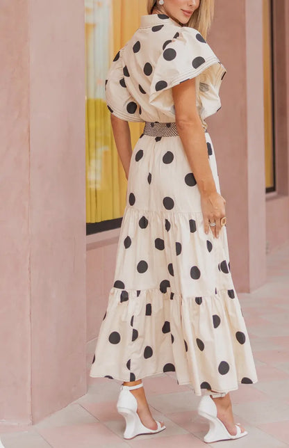 Cream & Black Polka Dot Midi Dress