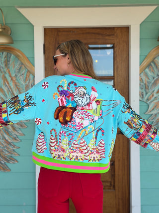 Queen of Sparkles Aqua Santa Gingerbread Sweatshirt