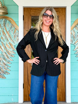 Kut Black Pinstripe Ellie Blazer