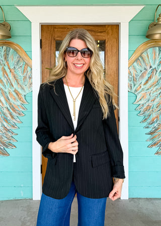 Kut Black Pinstripe Ellie Blazer