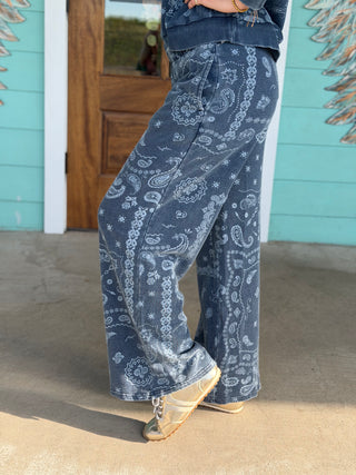 Blue Bandana Print French Terry Pants