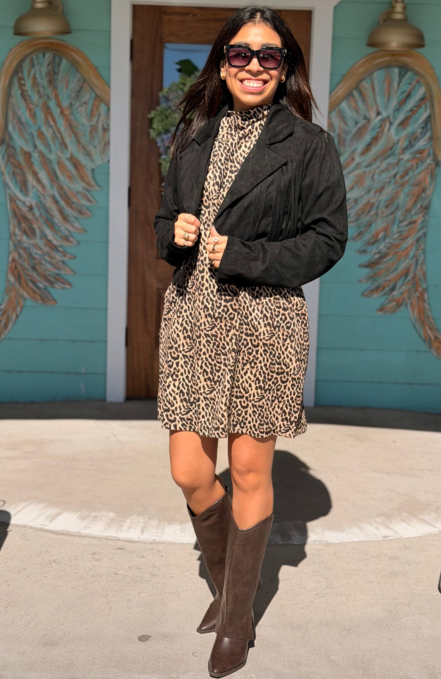 Leopard Mock Neck Mini Dress