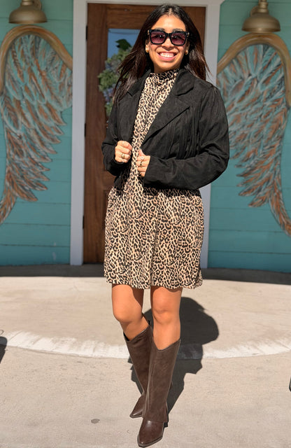 Leopard Mock Neck Mini Dress