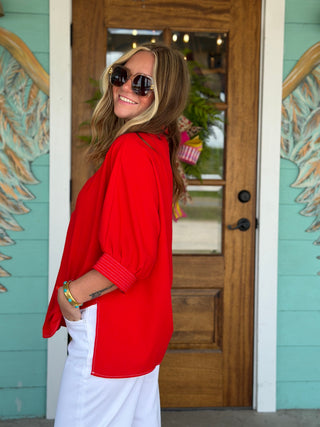 Tomato Red Collared Dolman Top
