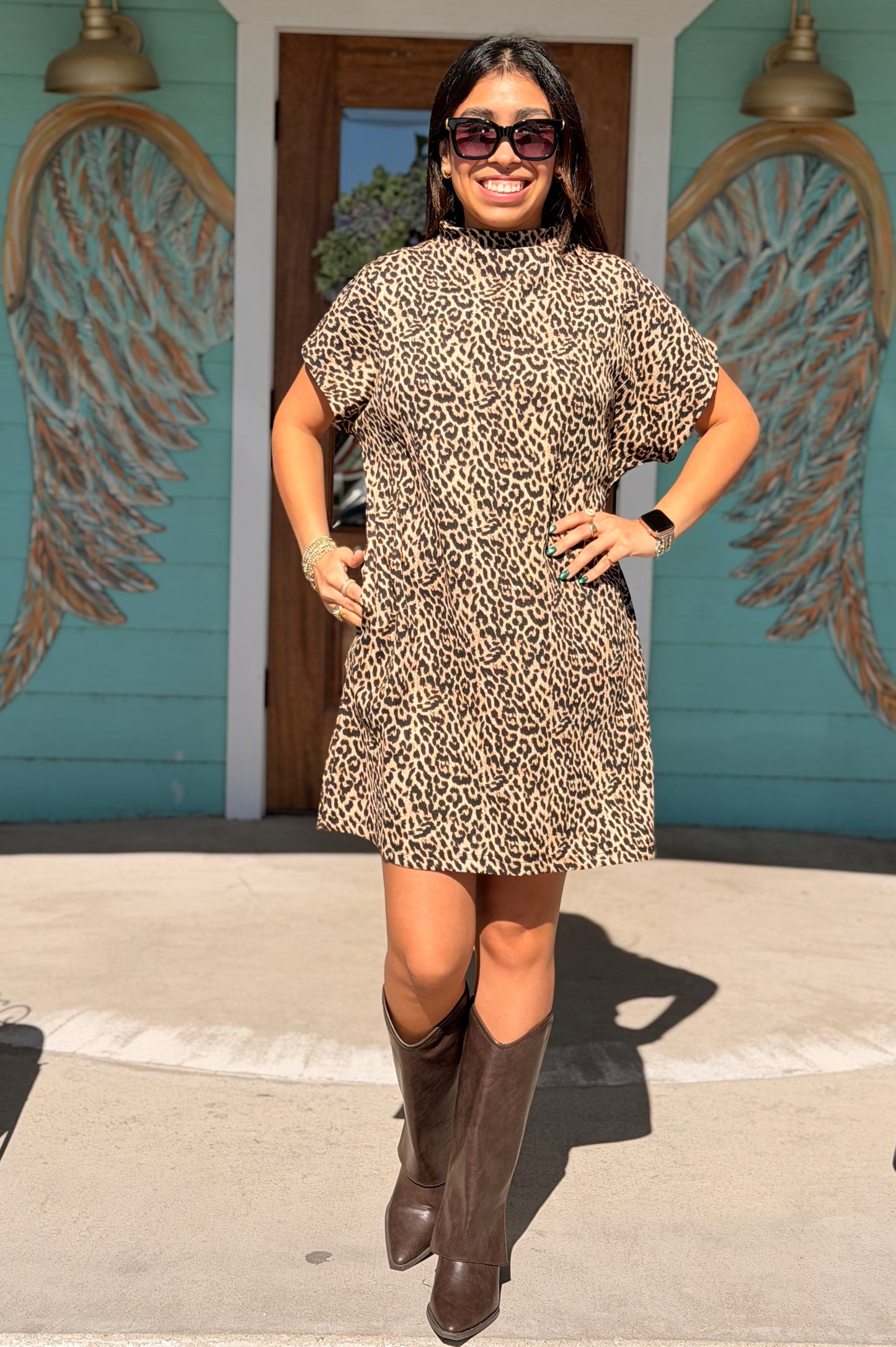 Leopard Mock Neck Mini Dress