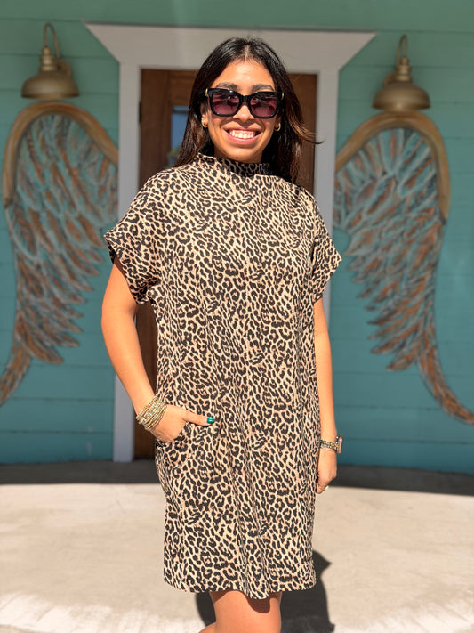 Leopard Mock Neck Mini Dress
