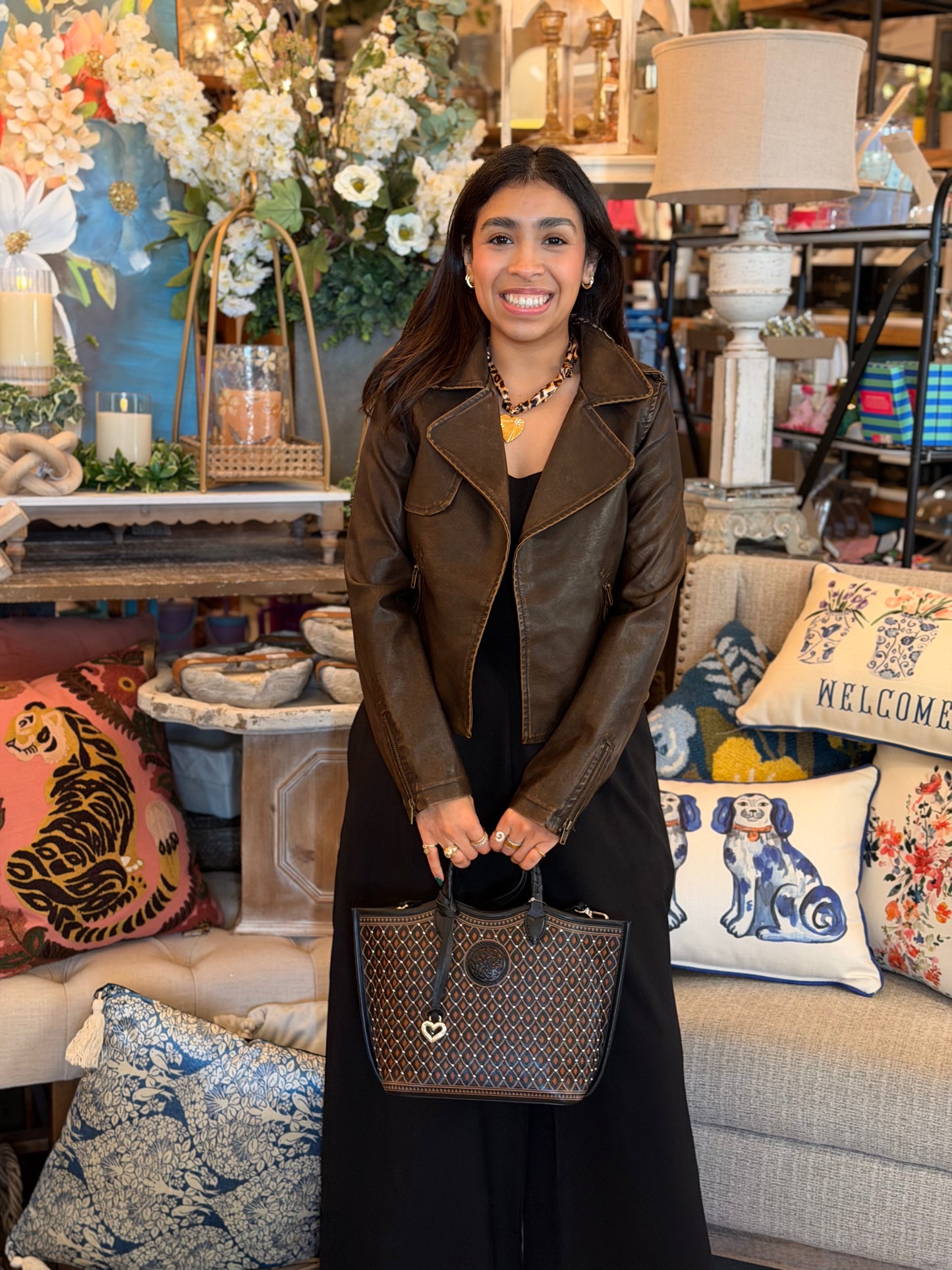 Coco Brown Distressed Moto Jacket