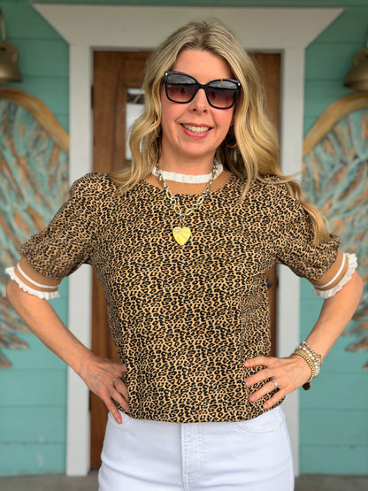 Leopard Print Contrast Trim Top