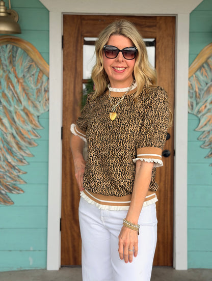 Leopard Print Contrast Trim Top