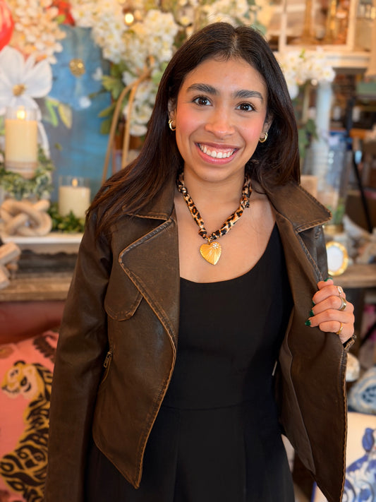 Coco Brown Distressed Moto Jacket