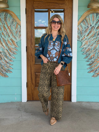 Teal Floral Baroque Top