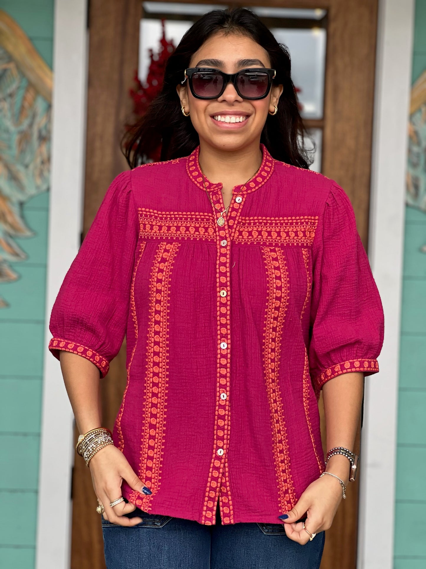 Ivy Jane Raspberry Embroidered Top