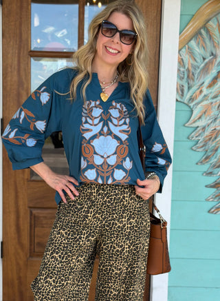 Teal Floral Baroque Top