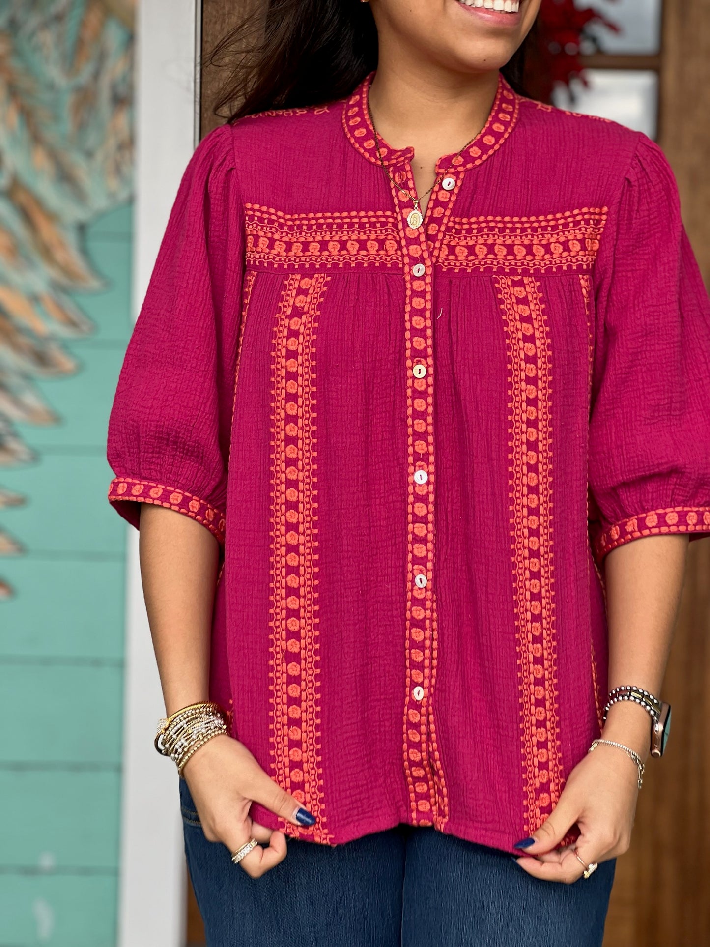 Ivy Jane Raspberry Embroidered Top